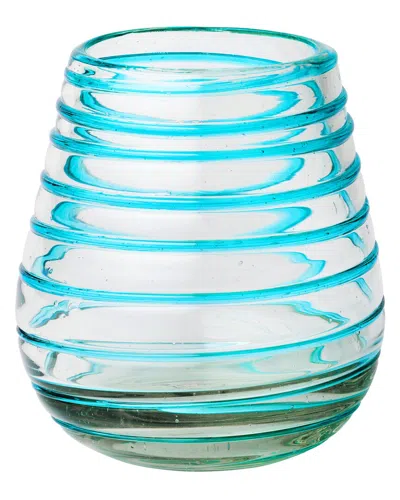 10 Strawberry Street Set Of 6 Meridia Stemless Wine Handblown Mexican Glasses In Blue