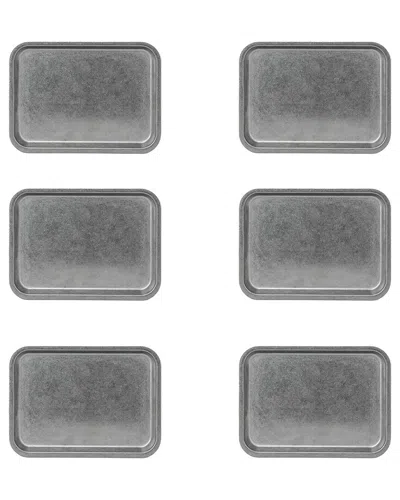 10 Strawberry Street Set Of 6 Moab Stainless Steel Coupe Dinnerware: 7in X 10in Rectangular Plate In Gray