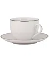 10 Strawberry Street Set Of 6 Royal Coupe Silver Line Cup & Saucer In Silver