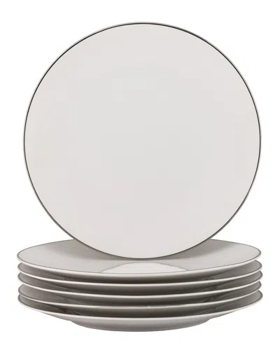 10 Strawberry Street Set Of 6 Royal Coupe Silver Line Dinner Plate In White