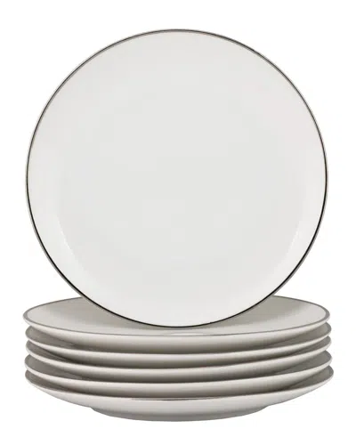 10 Strawberry Street Set Of 6 Royal Coupe Silver Line Salad/dessert Plates In White