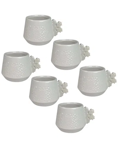 10 Strawberry Street Set Of 6 Snowflake Handle Espresso Demitasse Cups In White