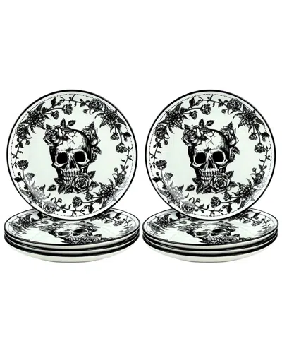 10 Strawberry Street Set Of 8 Skull Toile Appetizer Plates In Multi
