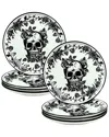10 Strawberry Street Set Of 8 Skull Toile Appetizer Plates