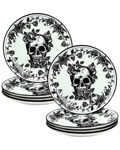 10 Strawberry Street Set Of 8 Skull Toile Dessert Plates In Multi