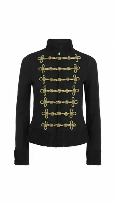Pre-owned 100% Black Ladies Jacket Wool Coat Braid Jacket