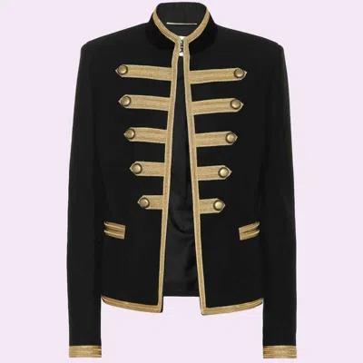Pre-owned 100% Black Men's Concert Jacket Wool Jacket Braid Jacket