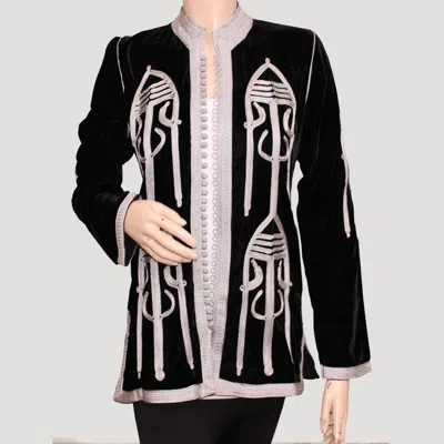 Pre-owned 100% Black Vintage Velvet Luxury Jacket Handmade Sweater Bohemian Jacket
