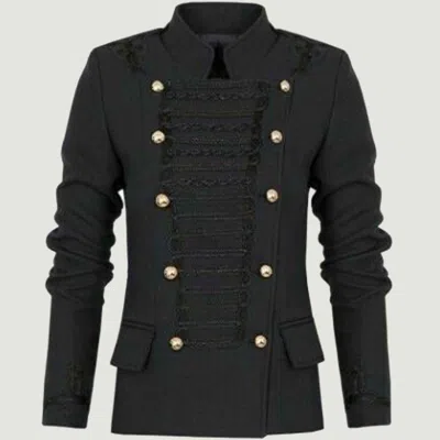 Pre-owned 100% Black Women Gothic Wool Braid Jacket