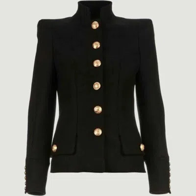 Pre-owned 100% Black Women Scottish Wool Braid Coat Jacket In Gray