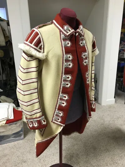 Pre-owned 100% British Musician Off White & Maroon Coat Historical Military Frock Coat