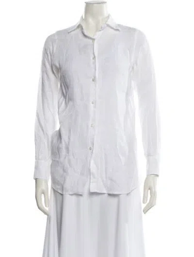 Pre-owned 100% Capri Cashmere Long Sleeve Button-up Top In White