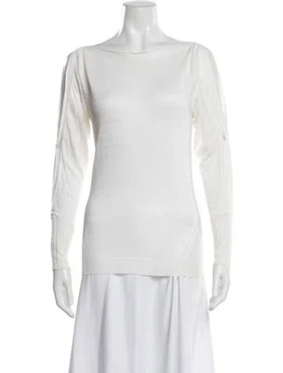 Pre-owned 100% Capri Linen Bateau Neckline Top In Neutral