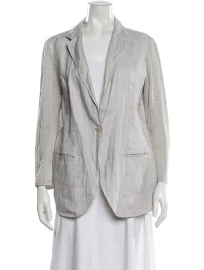 Pre-owned 100% Capri Linen Blazer In Gray