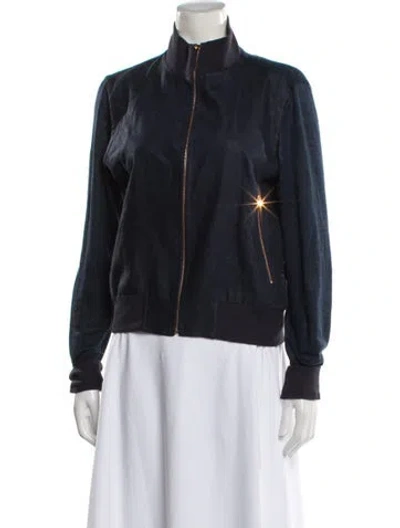 Pre-owned 100% Capri Linen Bomber Jacket In Blue