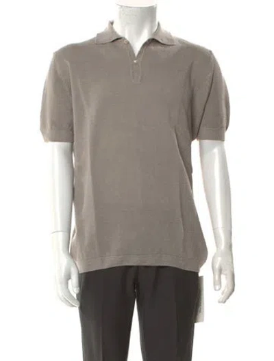Pre-owned 100% Capri Linen Collar Polo Shirt In Gray