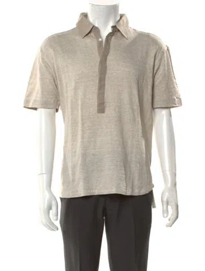Pre-owned 100% Capri Linen Collar Polo Shirt In Neutral