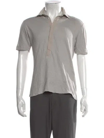 Pre-owned 100% Capri Linen Collar Polo Shirt In Neutral