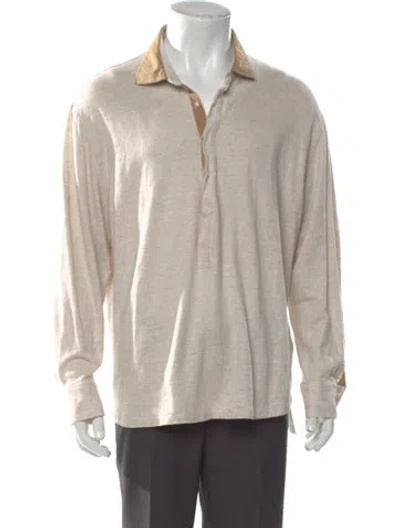 Pre-owned 100% Capri Linen Crew Neck Polo Shirt In Neutral