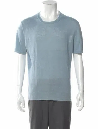 Pre-owned 100% Capri Linen Crew Neck Pullover In Blue