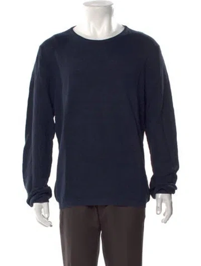 Pre-owned 100% Capri Linen Crew Neck Pullover In Blue