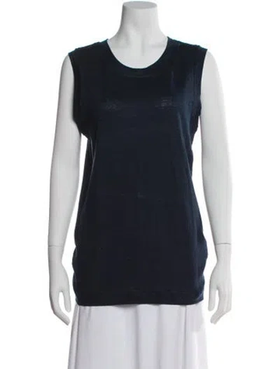 Pre-owned 100% Capri Linen Crew Neck Top In Blue