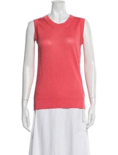 Pre-owned 100% Capri Linen Crew Neck Top In Pink