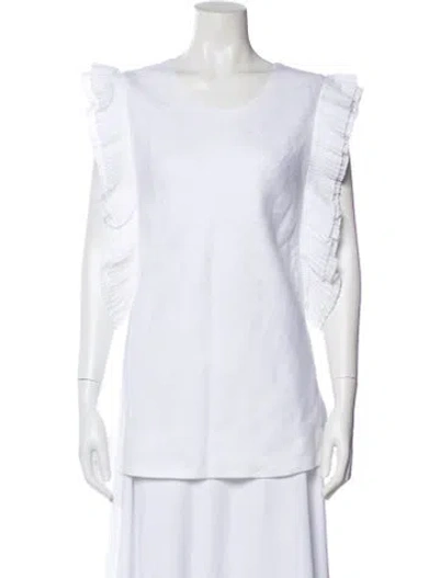Pre-owned 100% Capri Linen Crew Neck Top In White