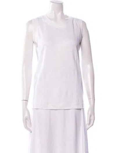 Pre-owned 100% Capri Linen Crew Neck T-shirt In White
