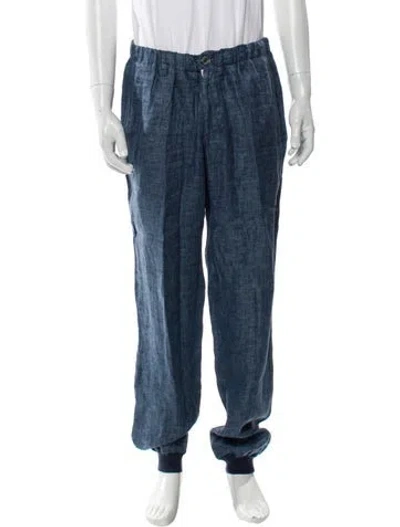 Pre-owned 100% Capri Linen Joggers In Blue