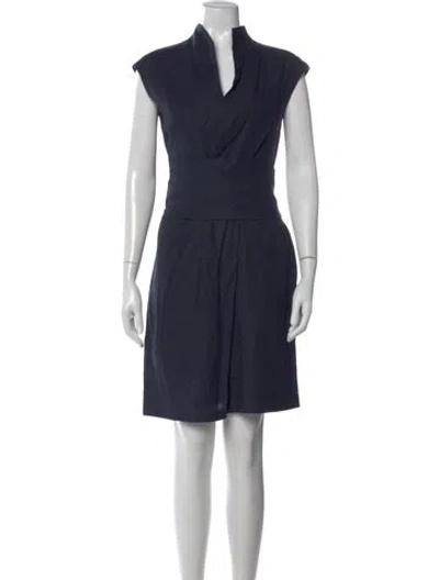 Pre-owned 100% Capri Linen Knee-length Dress In Blue