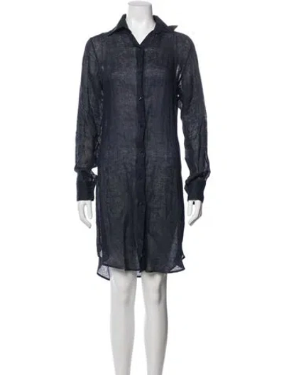 Pre-owned 100% Capri Linen Knee-length Dress In Blue