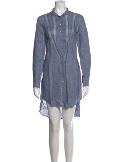 Pre-owned 100% Capri Linen Knee-length Dress In Blue
