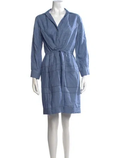 Pre-owned 100% Capri Linen Knee-length Dress In Blue