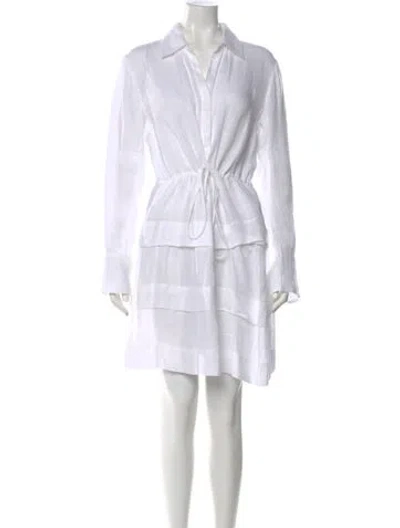 Pre-owned 100% Capri Linen Knee-length Dress In White