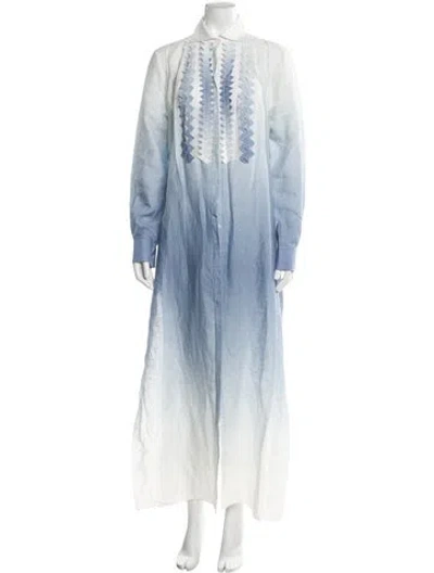 Pre-owned 100% Capri Linen Long Dress In Blue