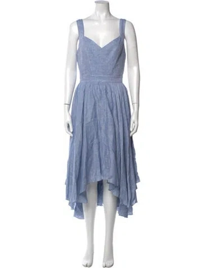 Pre-owned 100% Capri Linen Long Dress In Blue