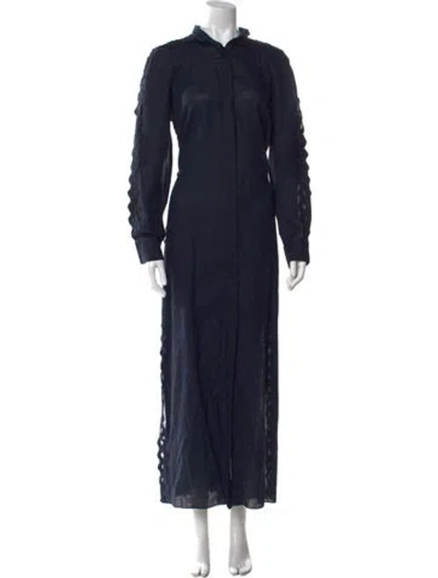 Pre-owned 100% Capri Linen Long Dress In Blue