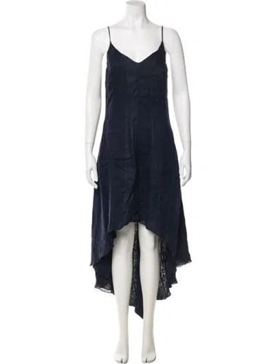 Pre-owned 100% Capri Linen Long Dress In Blue