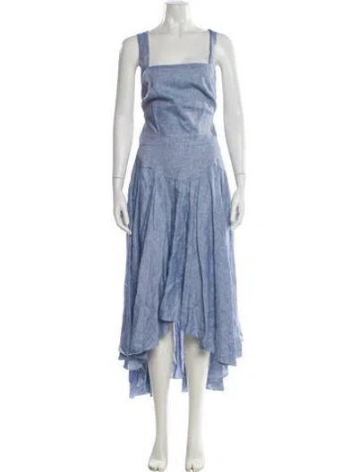 Pre-owned 100% Capri Linen Long Dress In Blue
