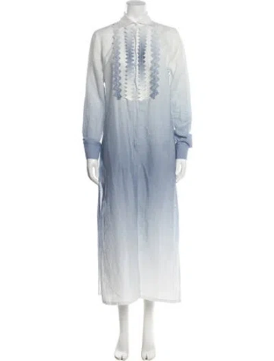 Pre-owned 100% Capri Linen Long Dress In Blue