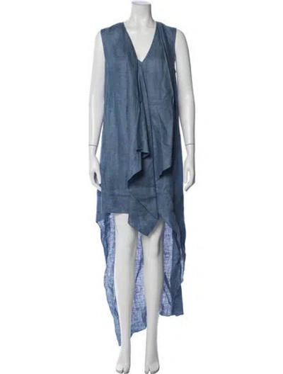 Pre-owned 100% Capri Linen Long Dress In Blue