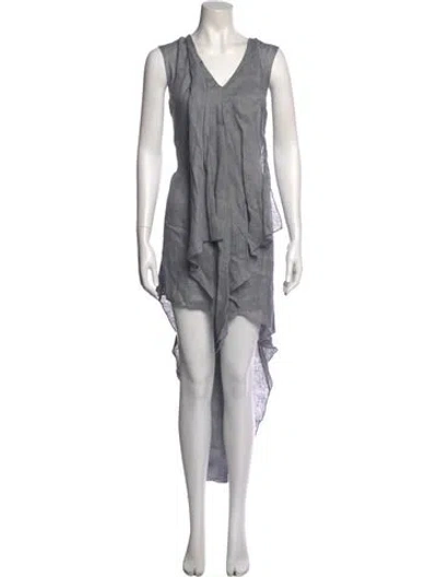 Pre-owned 100% Capri Linen Long Dress In Gray
