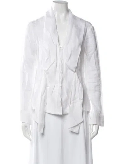 Pre-owned 100% Capri Linen Long Sleeve Blouse In Neutral