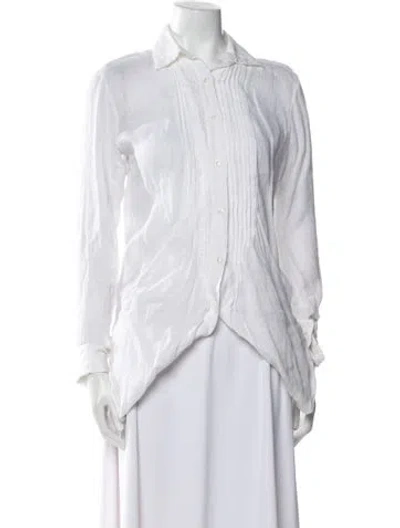 Pre-owned 100% Capri Linen Long Sleeve Button-up Top In White
