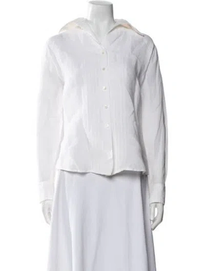 Pre-owned 100% Capri Linen Long Sleeve Button-up Top In White