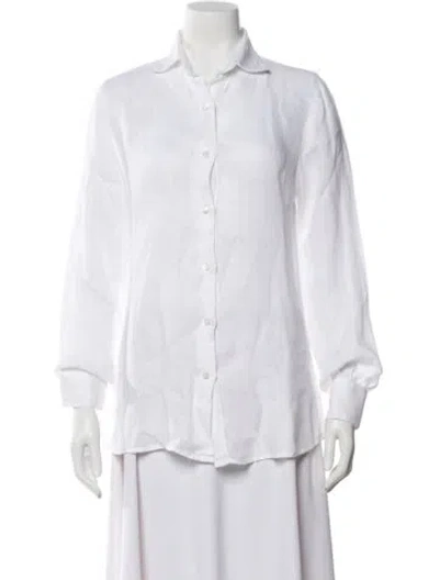 Pre-owned 100% Capri Linen Long Sleeve Button-up Top In White