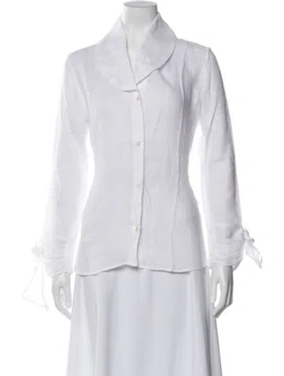 Pre-owned 100% Capri Linen Long Sleeve Button-up Top In White