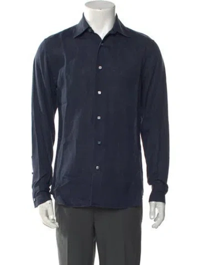 Pre-owned 100% Capri Linen Long Sleeve Dress Shirt In Blue