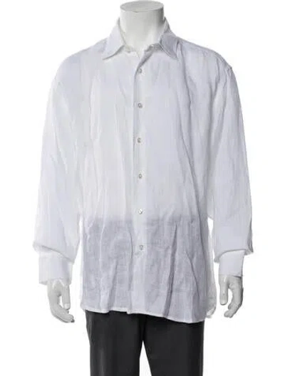 Pre-owned 100% Capri Linen Long Sleeve Dress Shirt In White